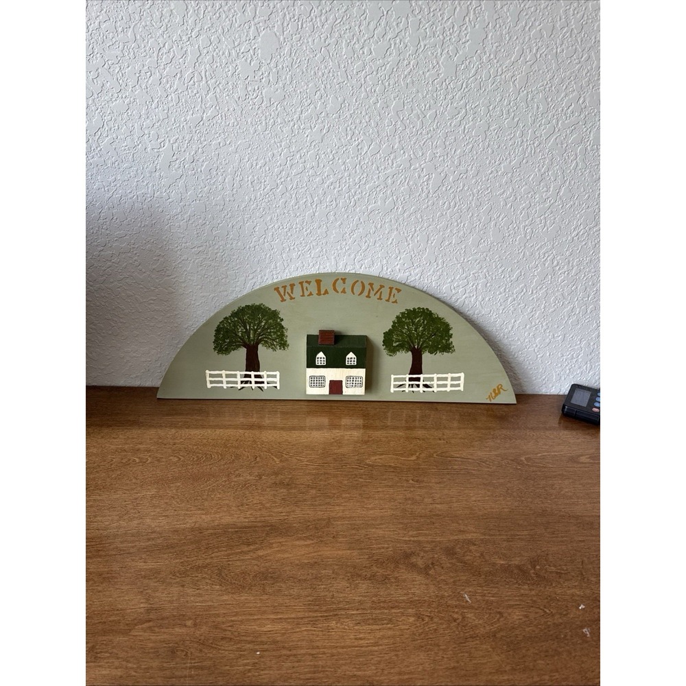 Vintage Hand-Painted Wooden Welcome Sign | Rustic Folk Art Cottage Core Decor